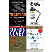 Traction, Deep Work, The 7 Habits of Highly Effective People, 4 Disciplines of Execution 4 Books Collection Set